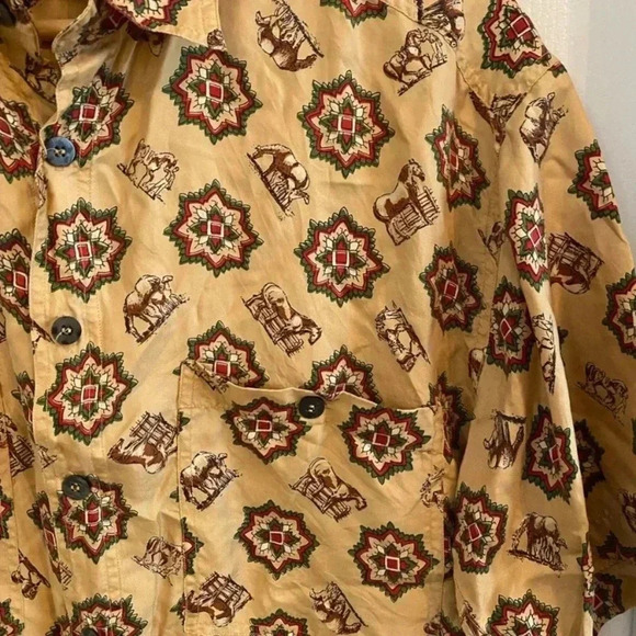 Ted Lapidus Mens 100% Equestrian Print Silk Shirt Button Down - Picture 2 of 6